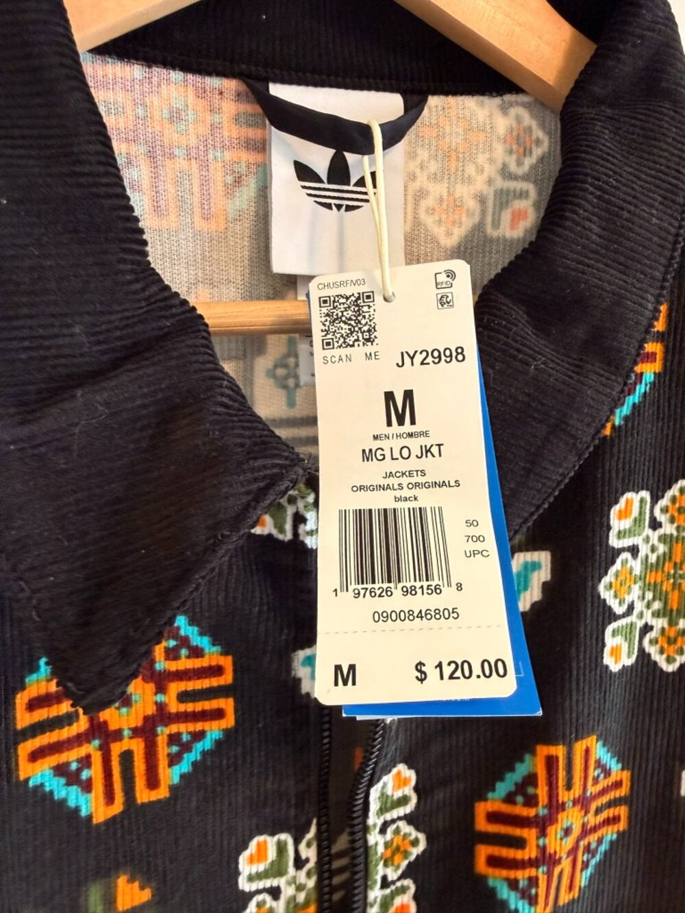 Adidas Black Ccorduroy Monogram Allover Print Loose Coach Jacket M - Picture 10 of 16
